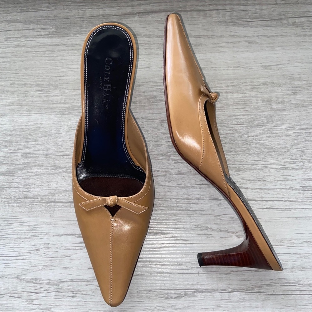 Cole Haan City Leather Bow Point Kitten Heel Mule